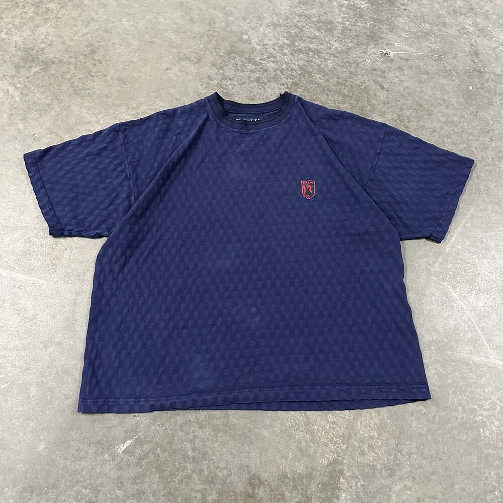 Vintage B.U.M. Equipment Navy Blue Jacquard Textured T-Shirt Size XL
